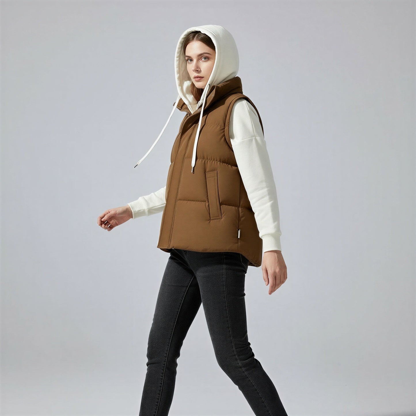 Removable Hood Quilted Vest in White - image 7