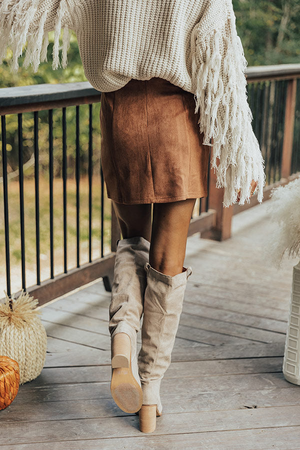 Brown V-Notch Faux Suede Mini Skirt