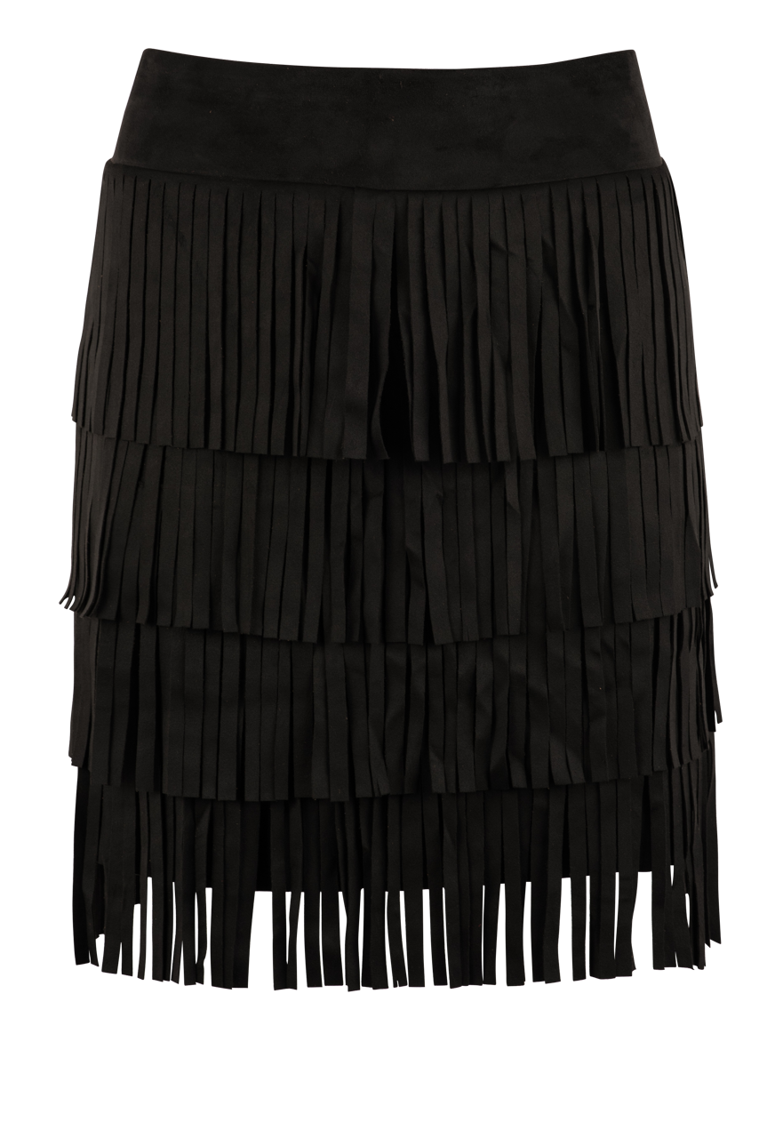 W.A.Y. Tan Fringe Layered Faux Suede Mini Skirt
