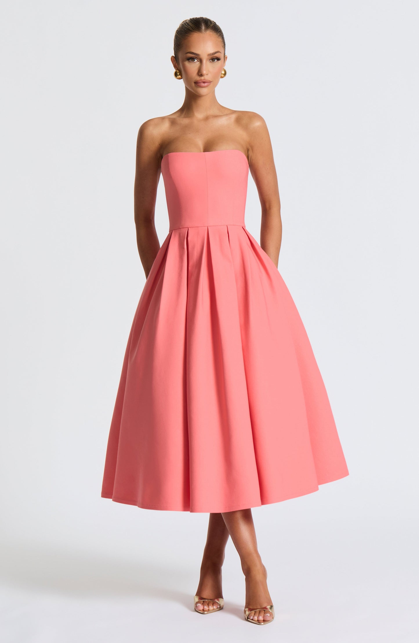 Lila Coral Pink Midi Summer Dress