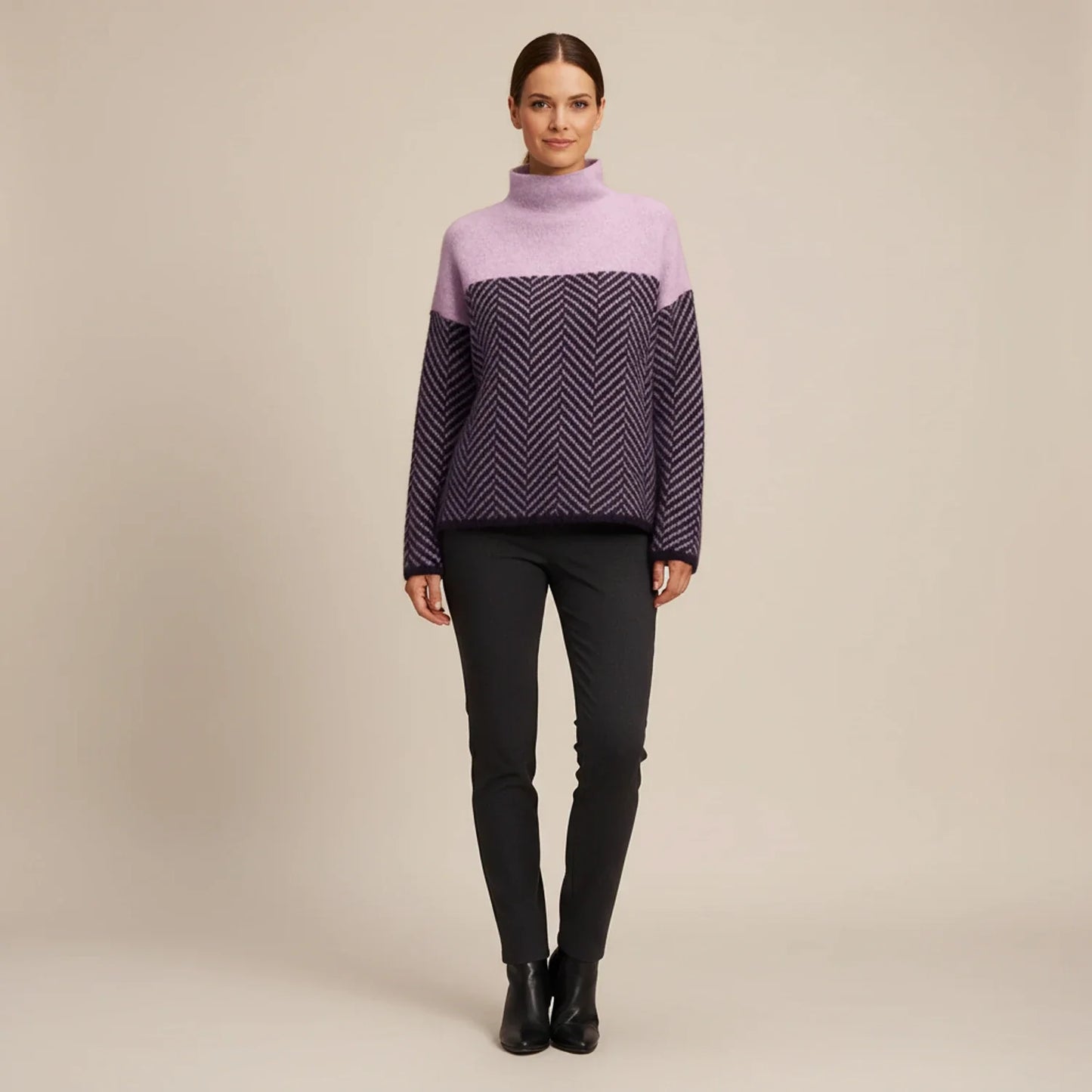 Luvrefashion | Ladies' Color Block Turtleneck Sweater in Navy Blue - image 6