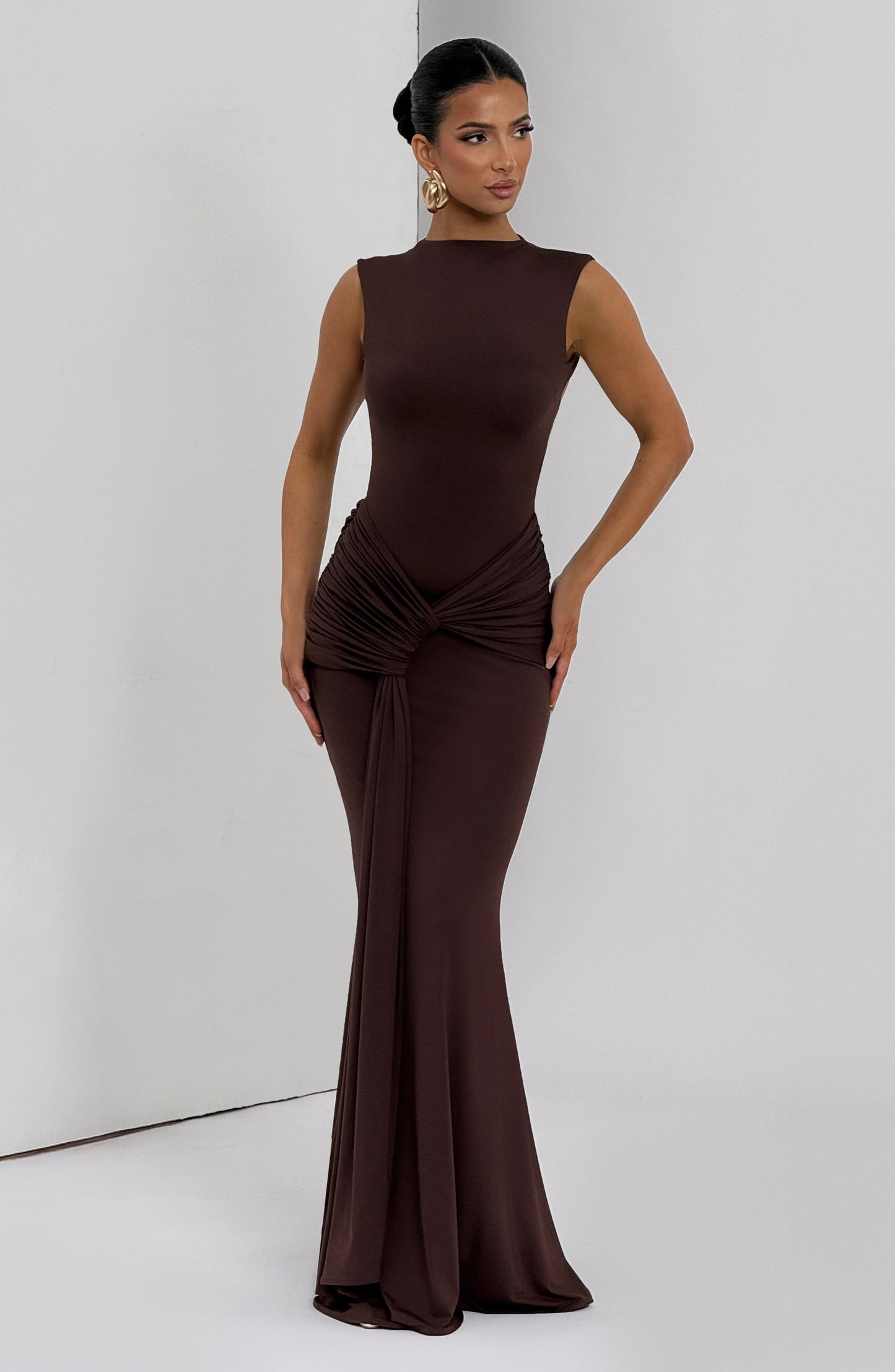 Sophia Maxi Summer Dress in Plum Brown