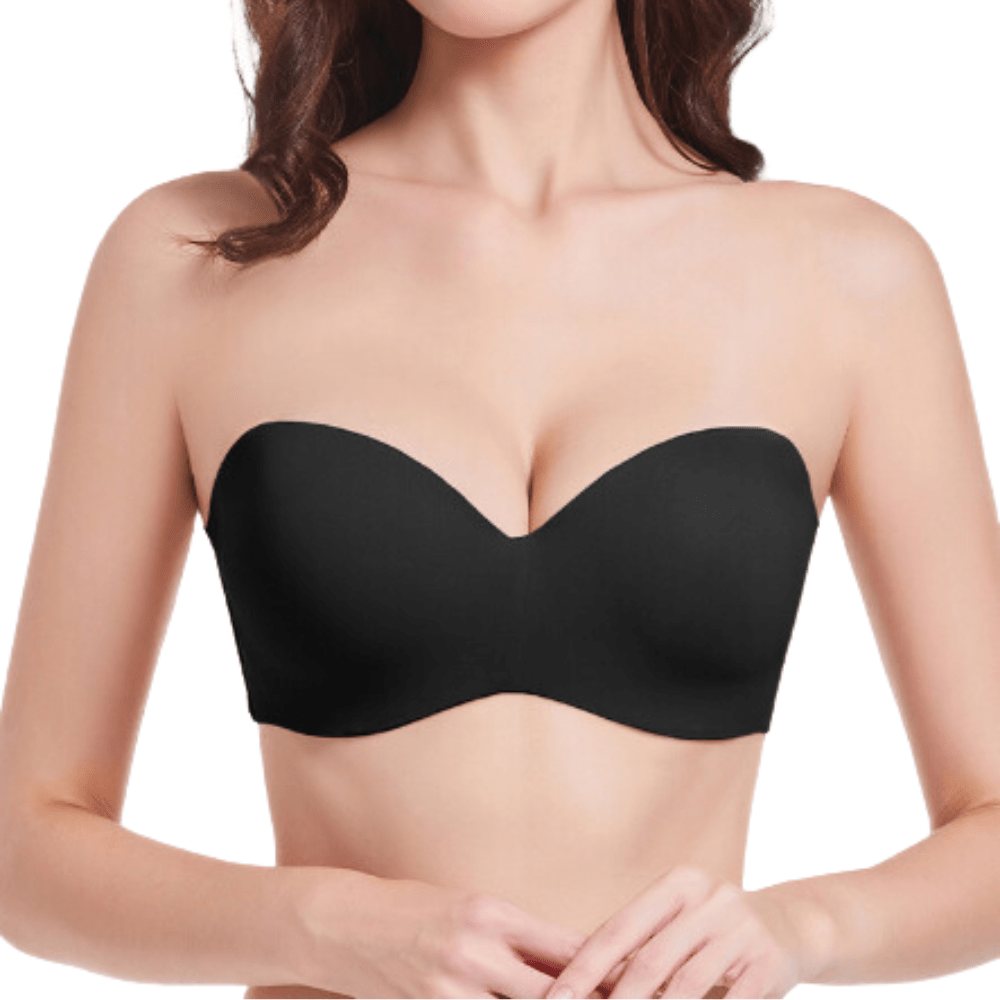 Black Seamless Convertible Strapless Push-Up Demi Bra
