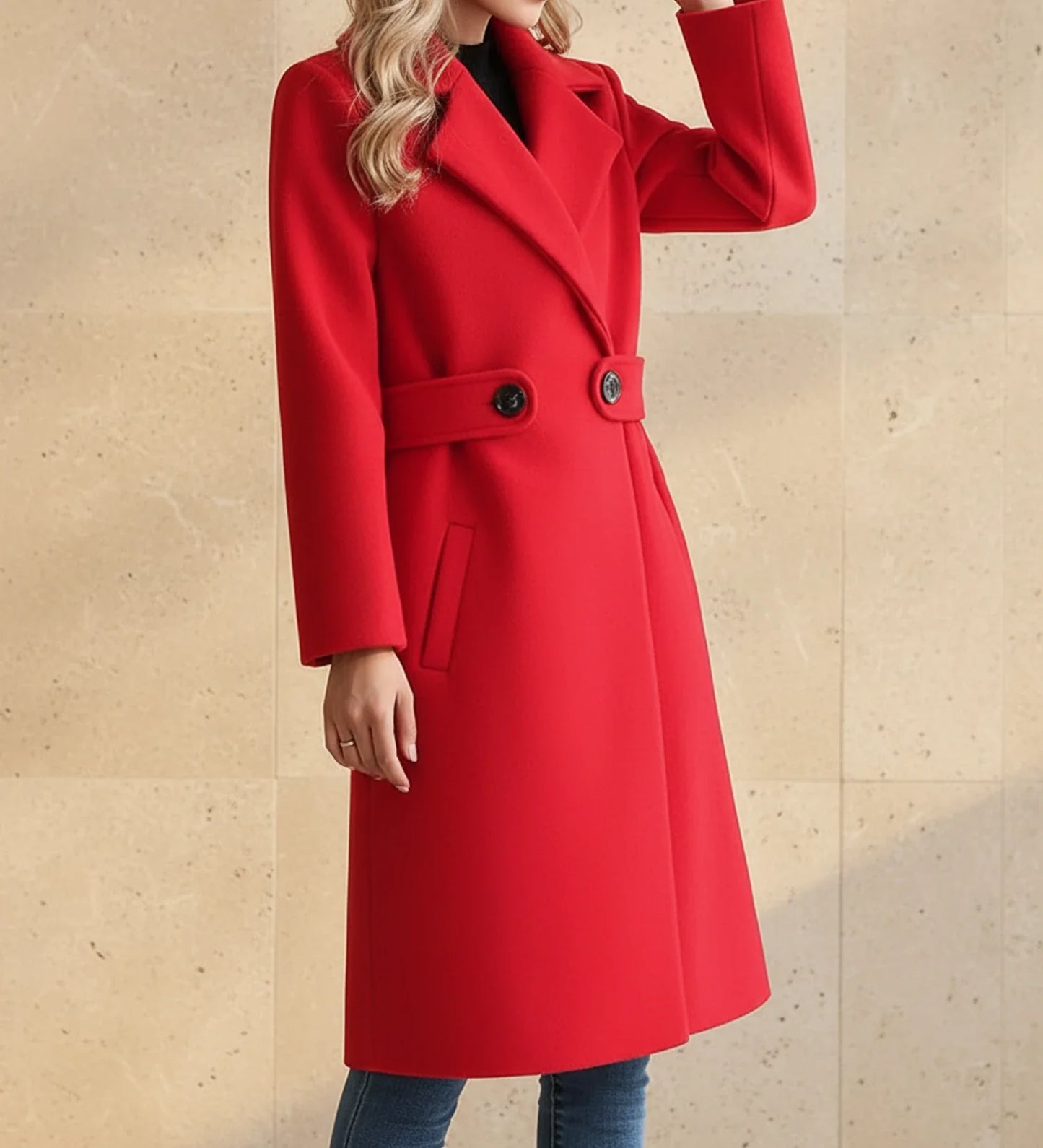 Wide Lapel Tailored Coat with Belt in Camel - image 6