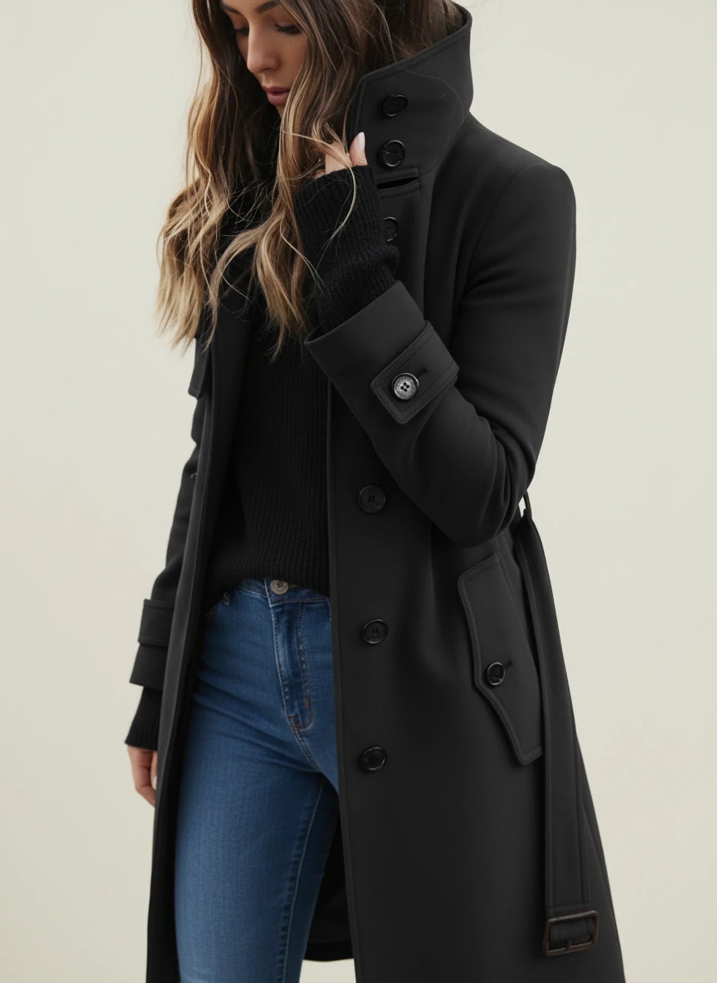 Luvrefashion | Belted Trench Coat for in Gray - back view