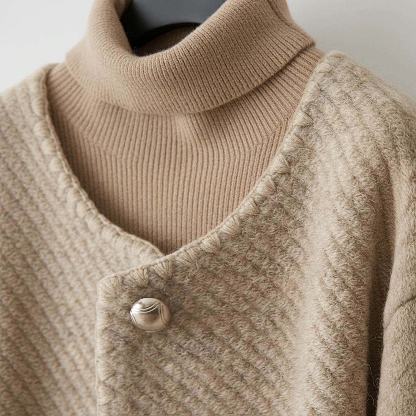 Luvrefashion | Button Front Short Cardigan for in Beige - back view