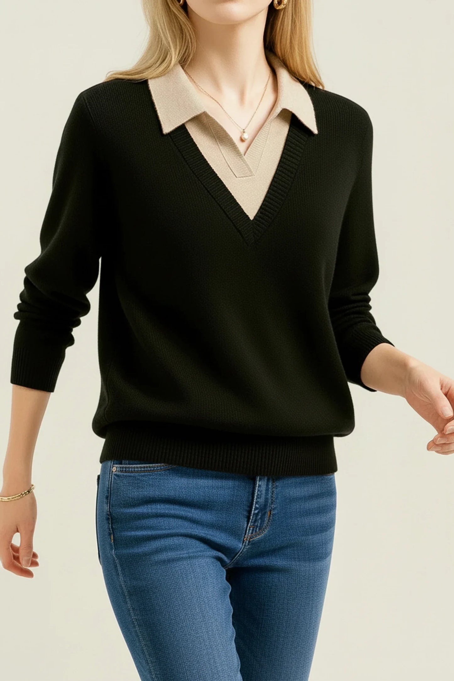 Luvrefashion | V Neck Sweater with Collar for in Brown - image 10