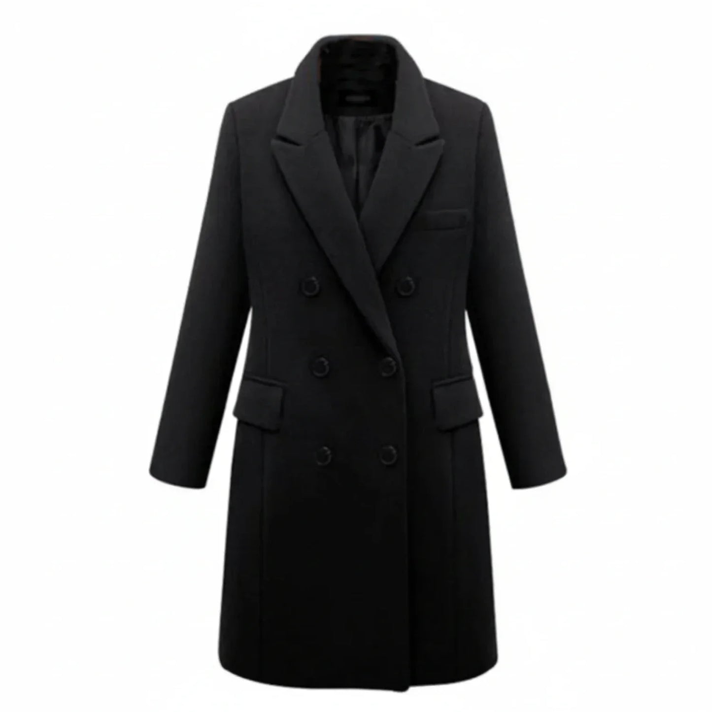 Luvrefashion | Cozy Double Breasted Winter Coat in Black - front view