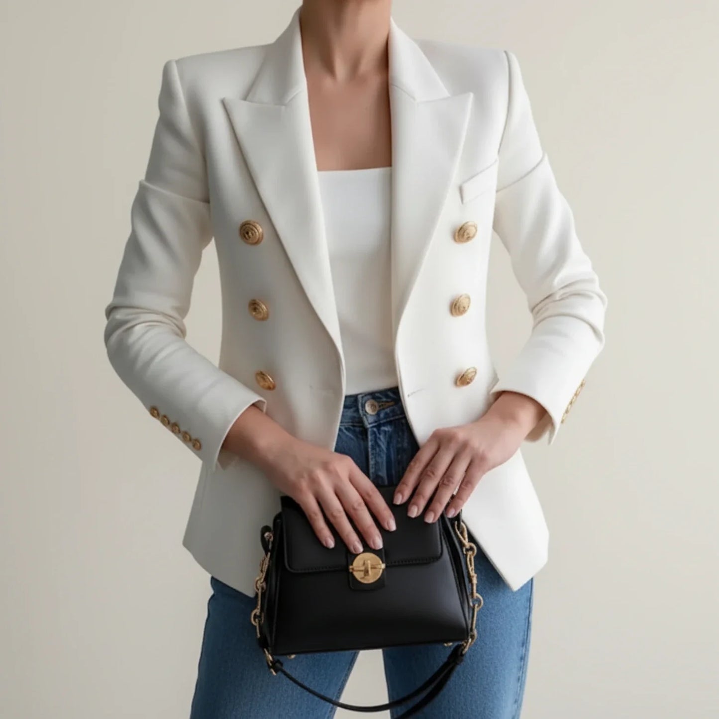 Luvrefashion | Tailored Double Breasted Blazer for in White - front view