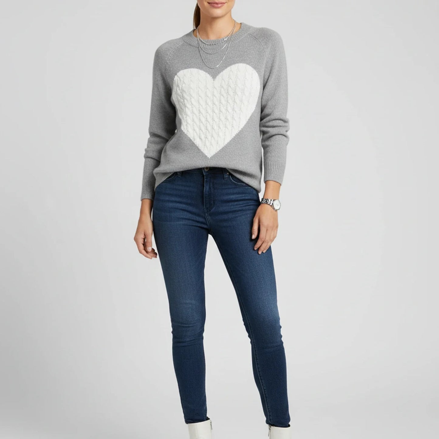 Heart Patterned Sweater for in Gray - back view