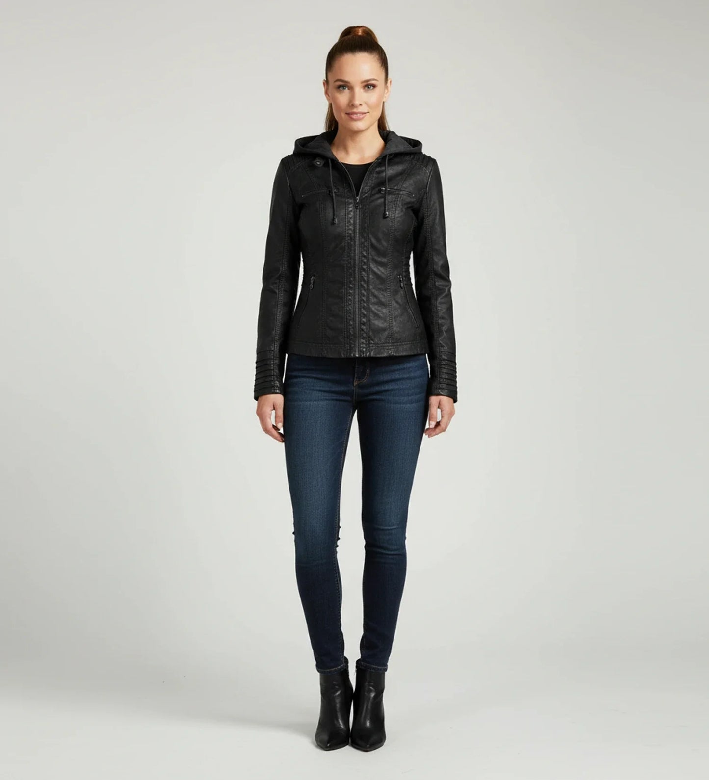 Luvrefashion | Tailored Moto Jacket with Hood in Brown - image 7