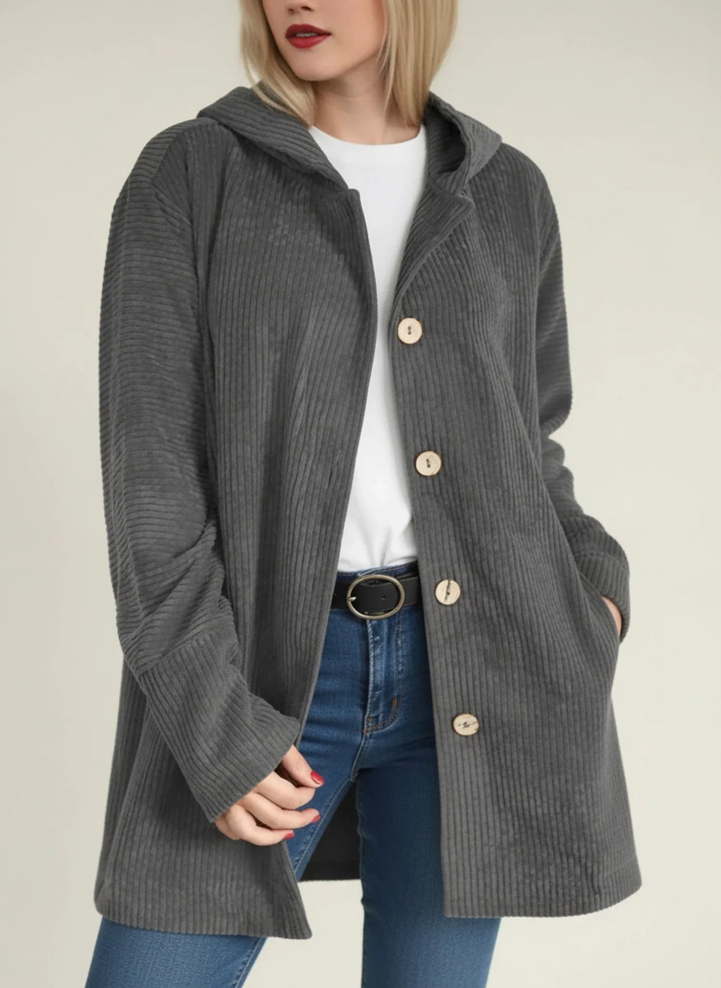 Luvrefashion | Mid Length Hooded Jacket for in Red - image 6