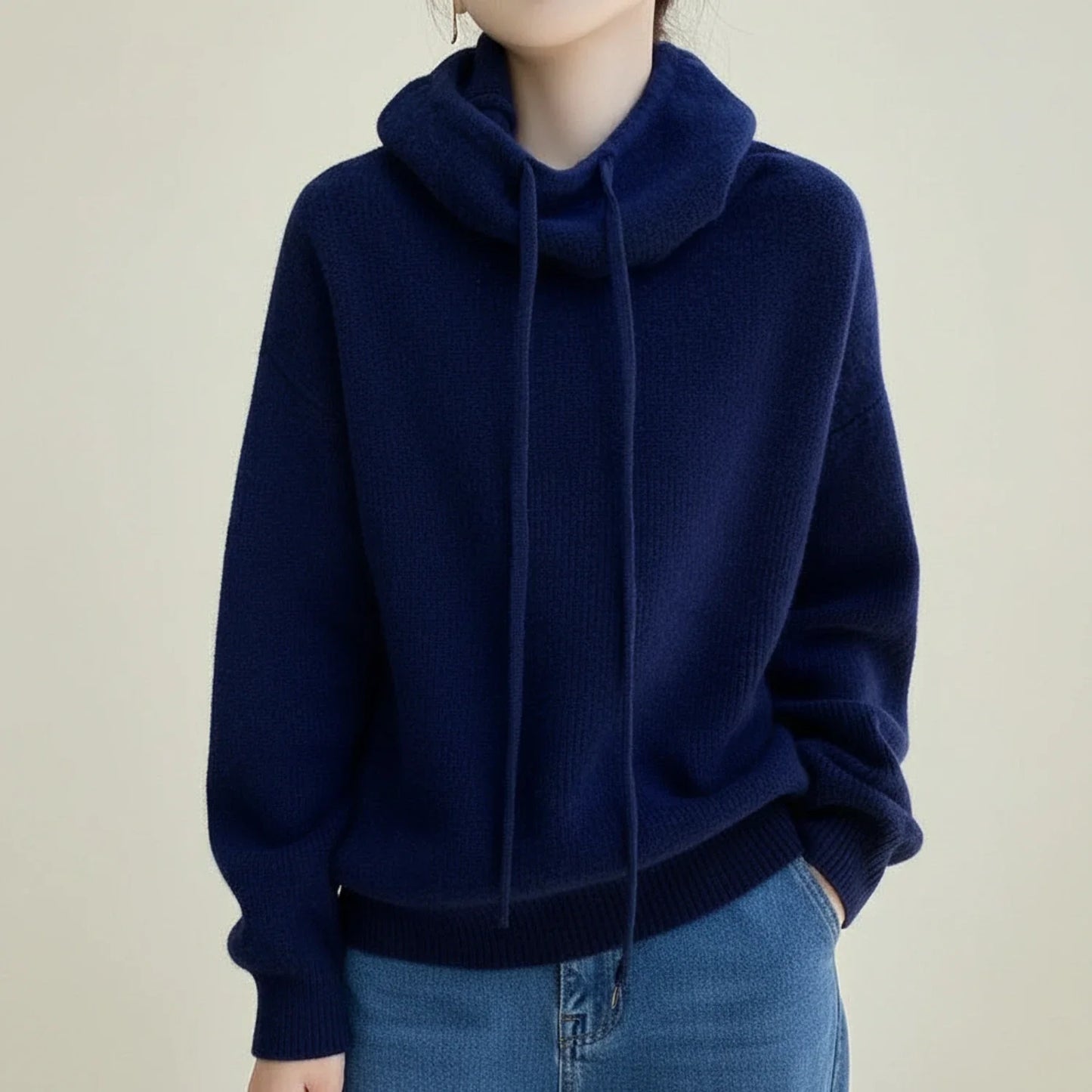 Cozy Winter Sweater with Hood for in Brown - detail view