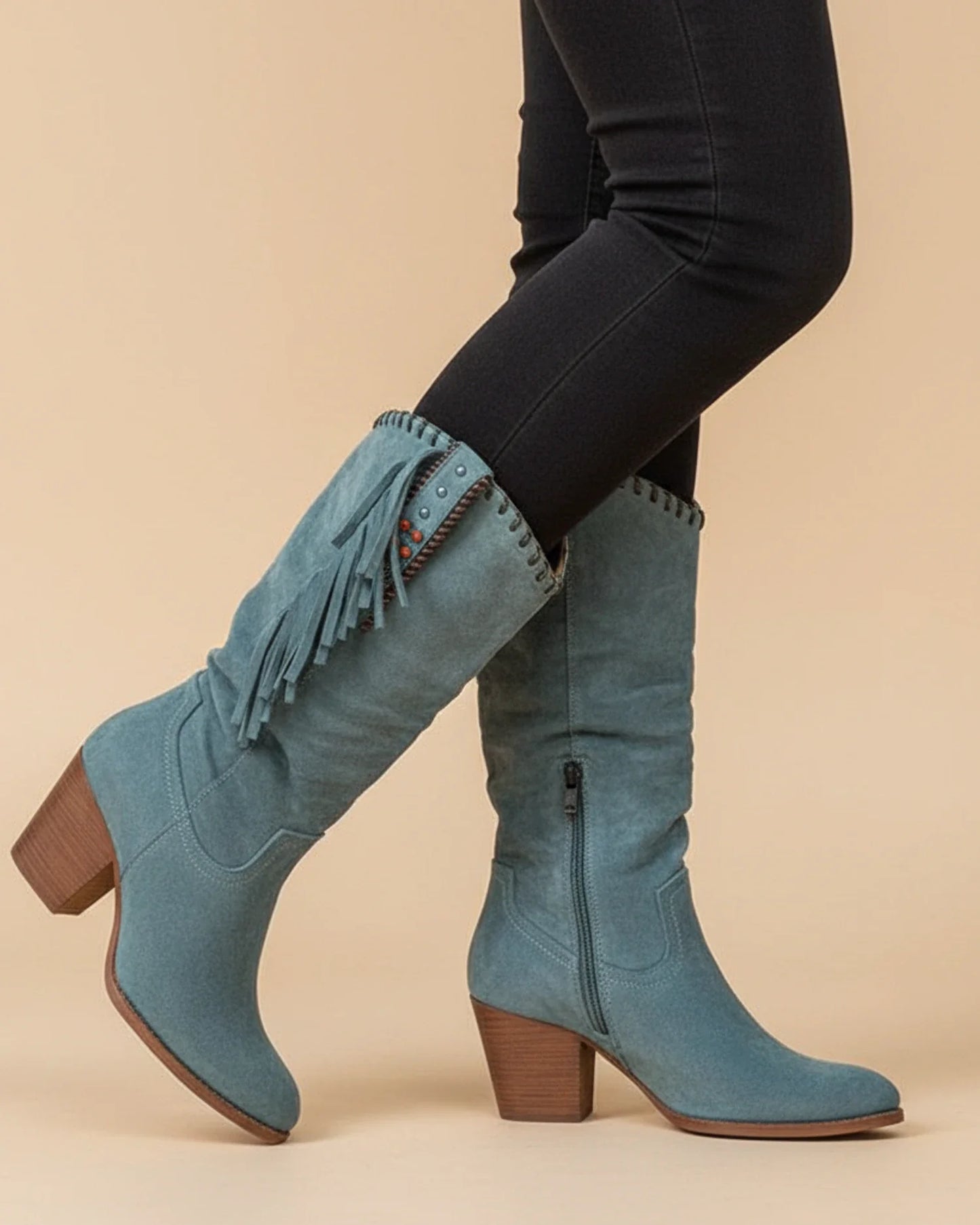 Western Knee High Boots in Red - detail view