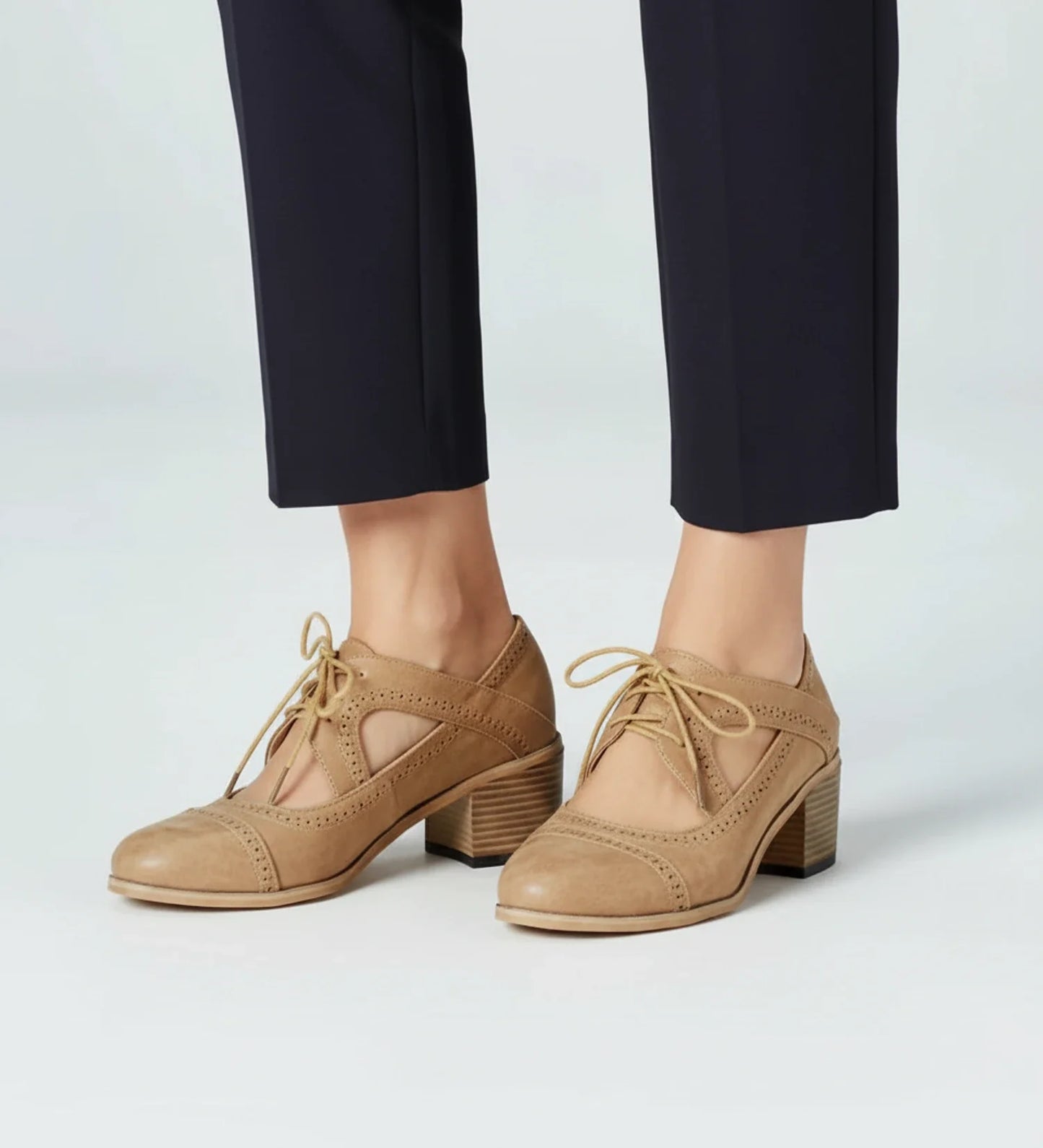 Luvrefashion | Ladies' Block Heel Oxford Lace Up Shoes in Black - image 9