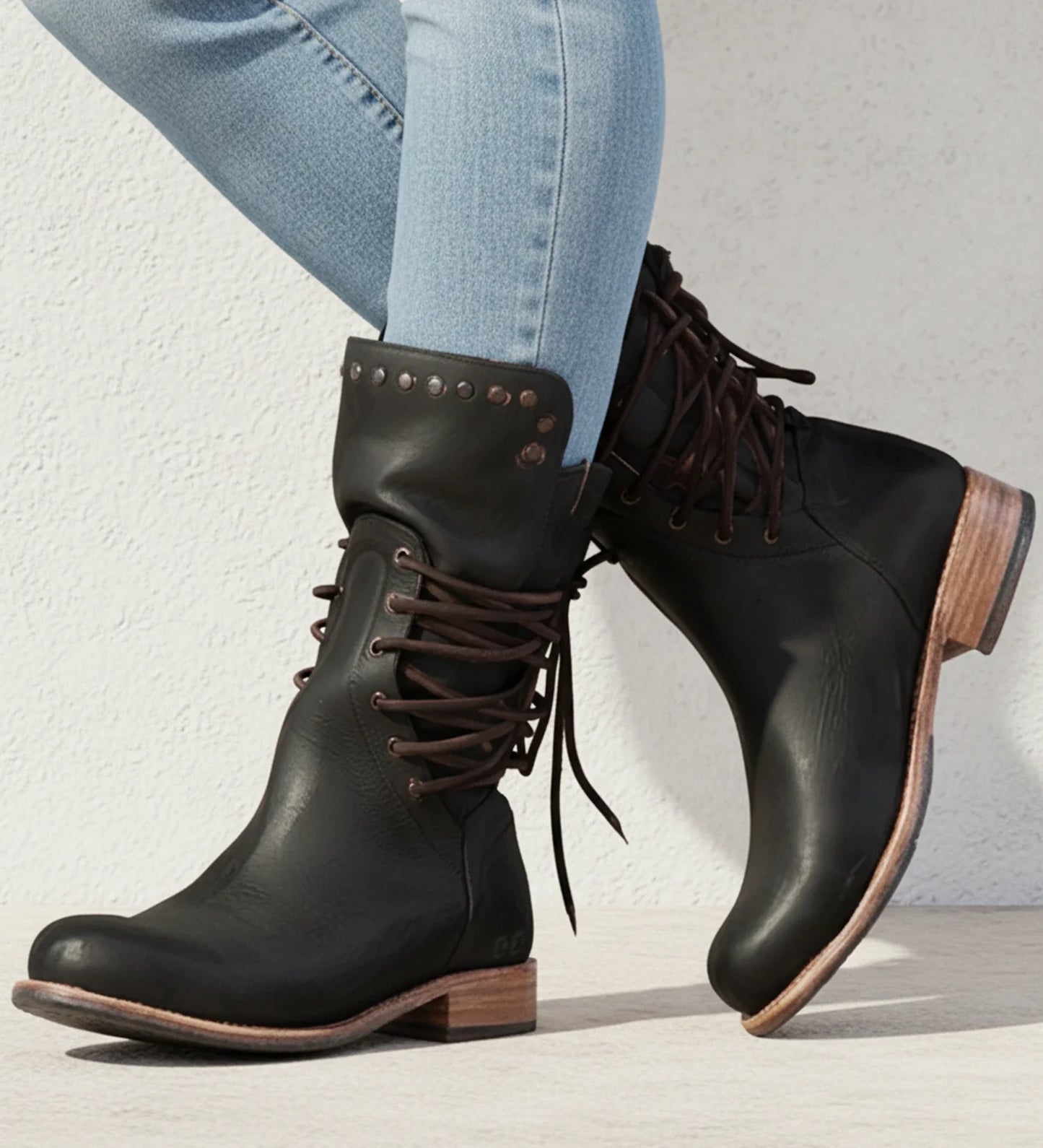 Luvrefashion | Ladies' Lace Up Booties in Brown - detail view
