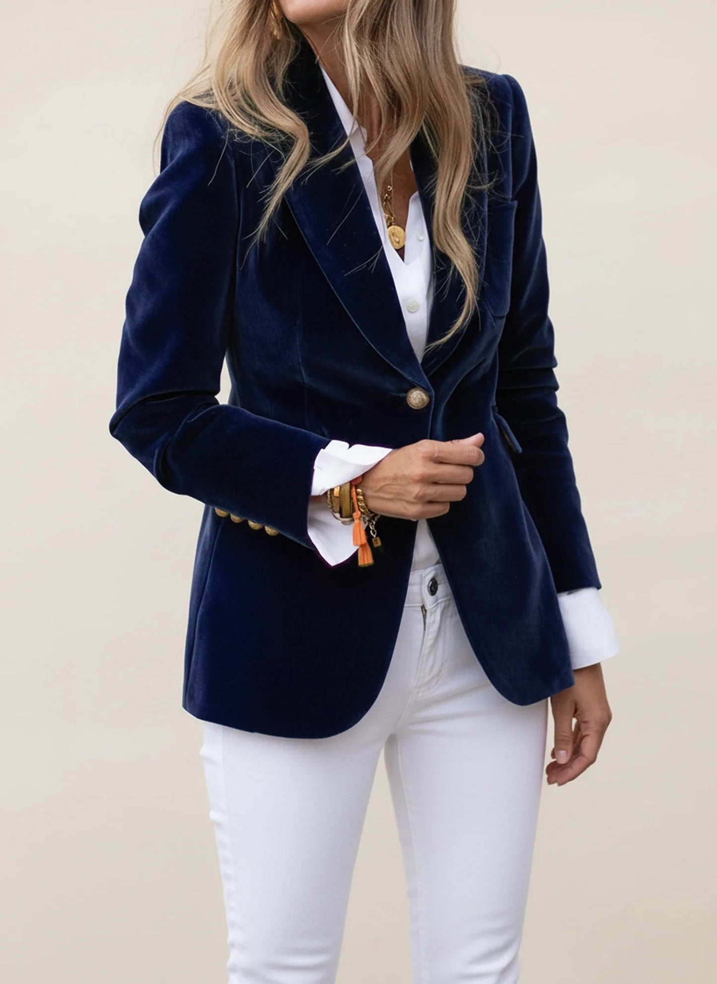 Casual Blazer with Notched Lapel in Dark Red - styled look