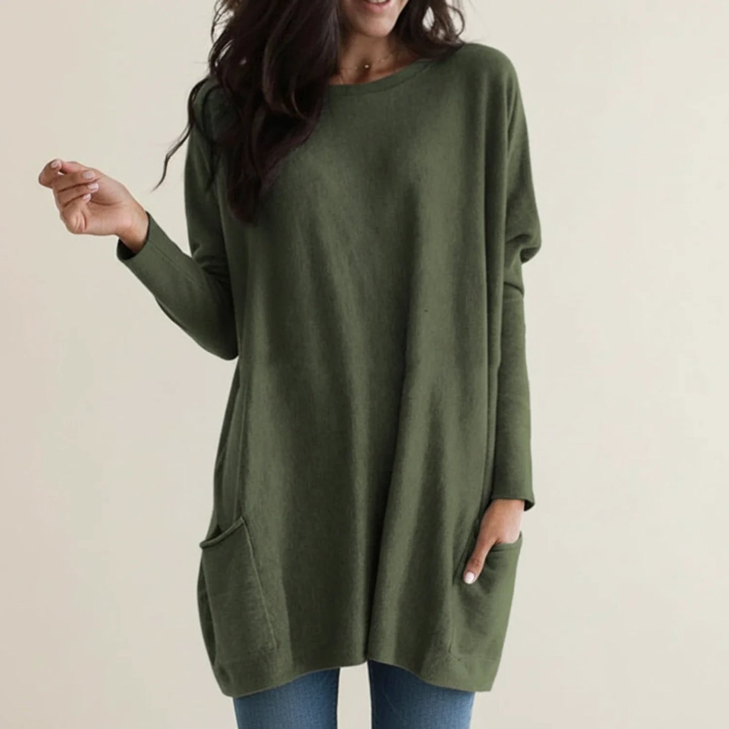 Cozy Oversized Pocket Sweater Dress in Pink - image 7