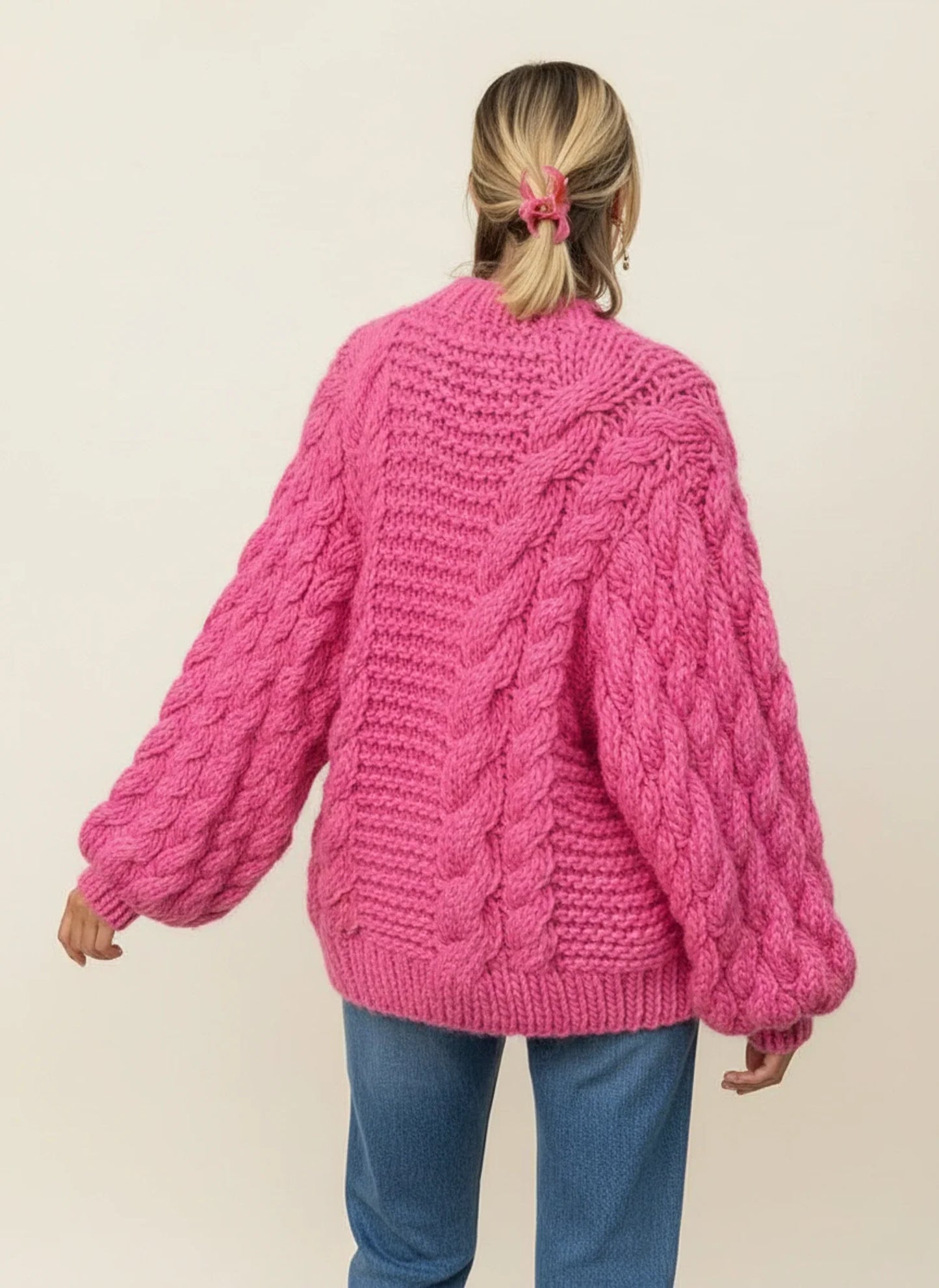 Cozy Oversized Knit Sweater for in Khaki - back view