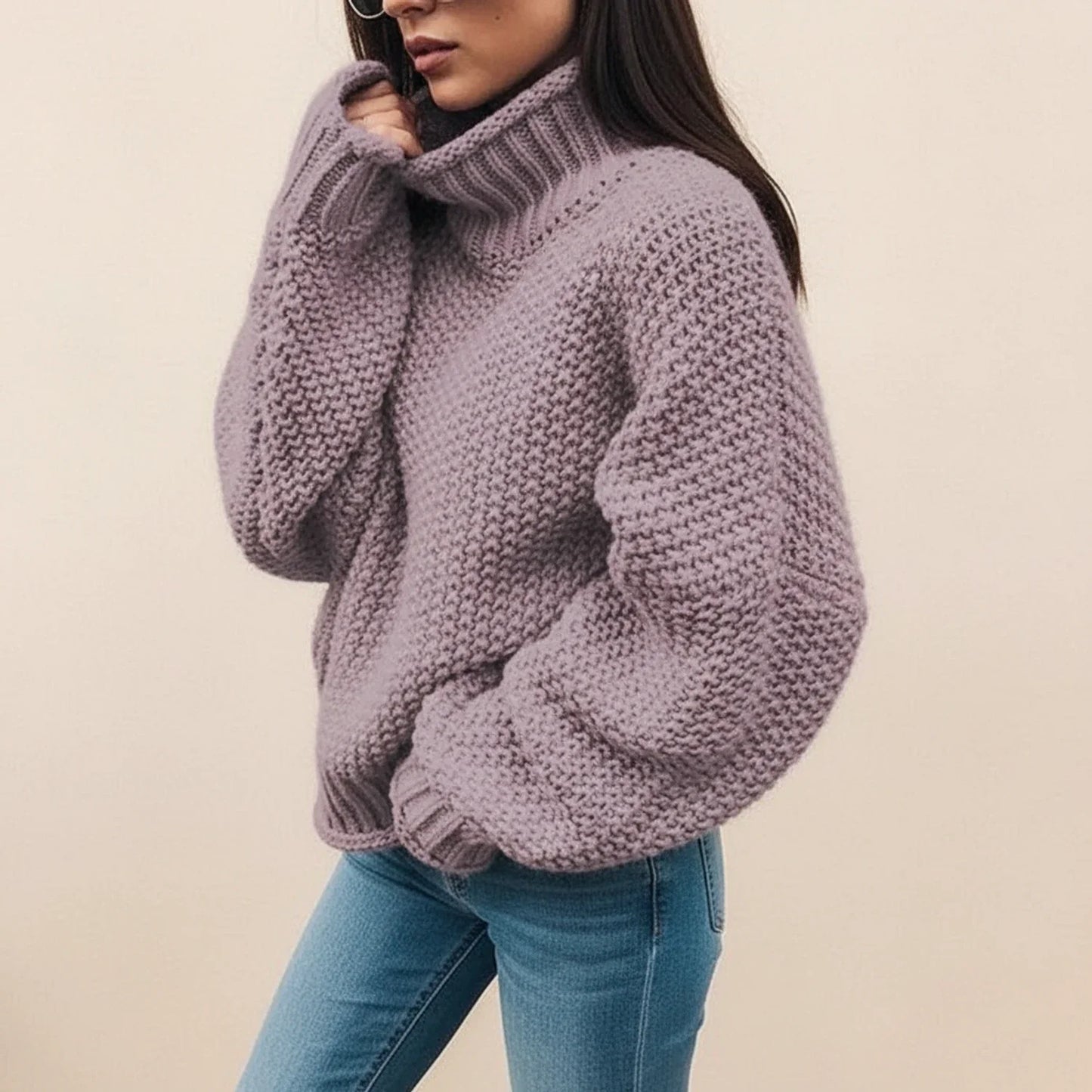 Chunky Knit Turtleneck Sweater for in White - detail view