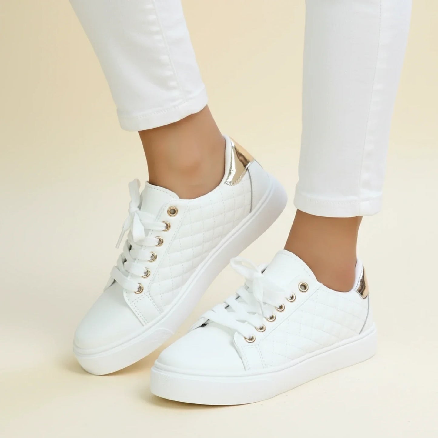 Luvrefashion | Quilted Casual Sneakers for in White - front view