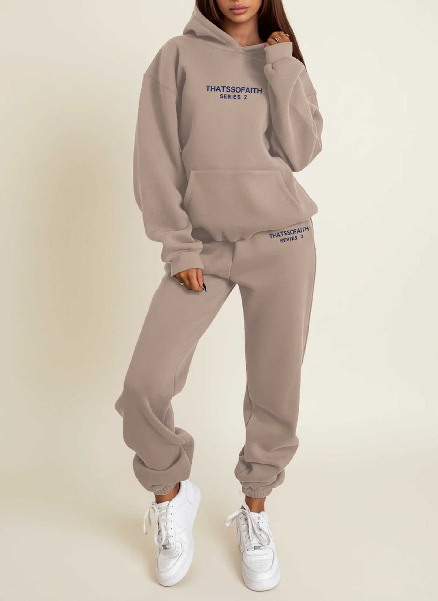 Ladies' Hoodie and Jogger Ensemble in Black - detail view