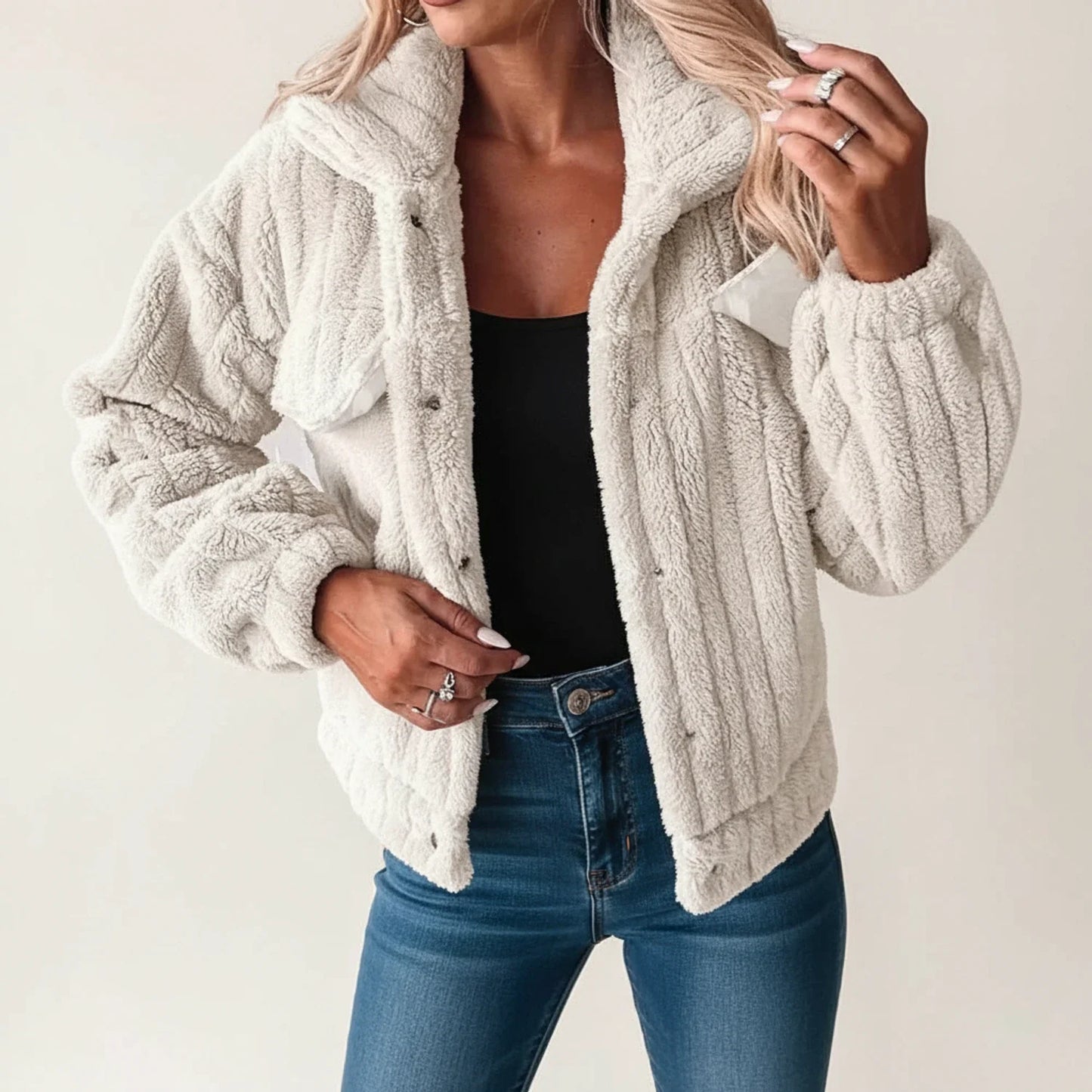 Luvrefashion | Cozy Teddy Bear Jacket in Pink - back view