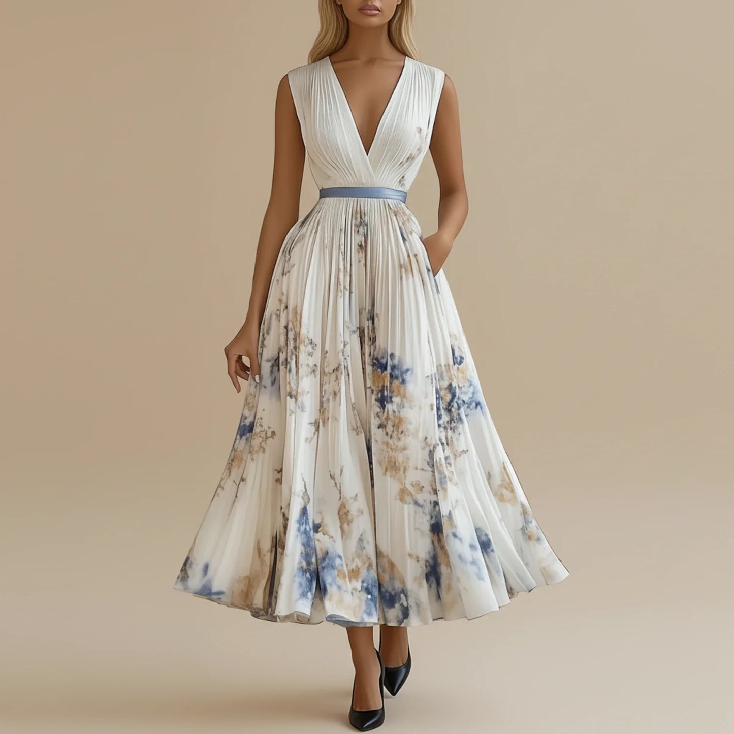Floral Midi A Line Dress for in White - side view