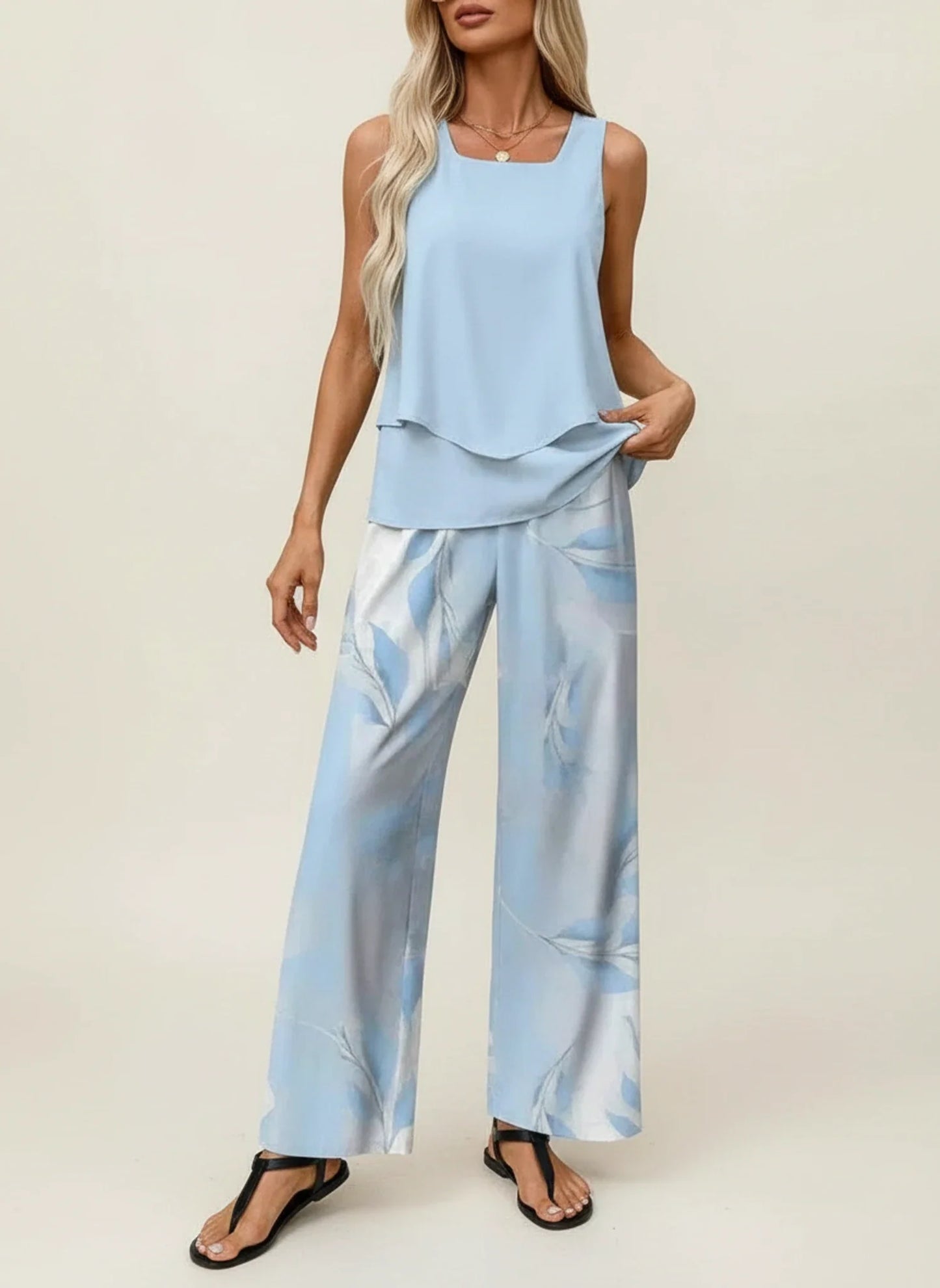 Luvrefashion | Sleeveless Jumpsuit Set in Green White - back view