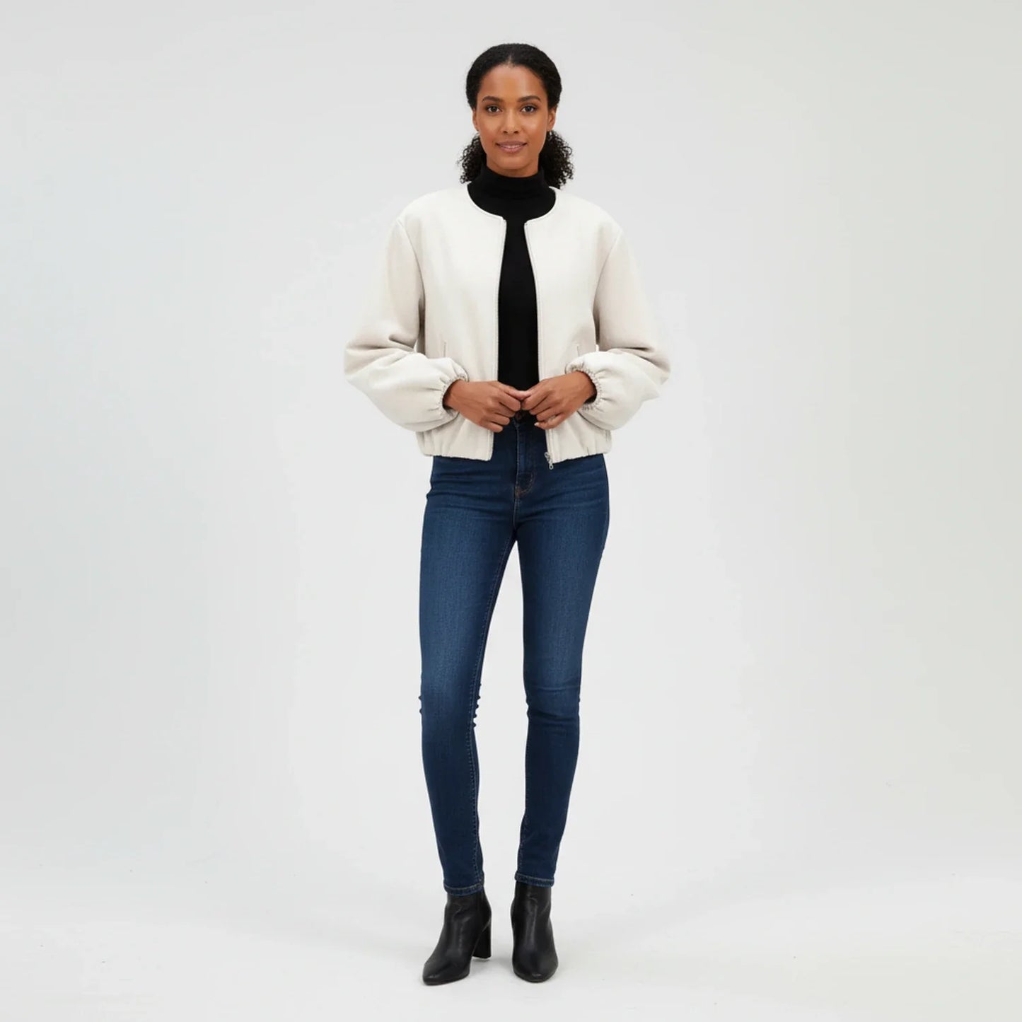 Luvrefashion | Zip Up Bomber Jacket with Balloon Sleeves in Khaki - image 12