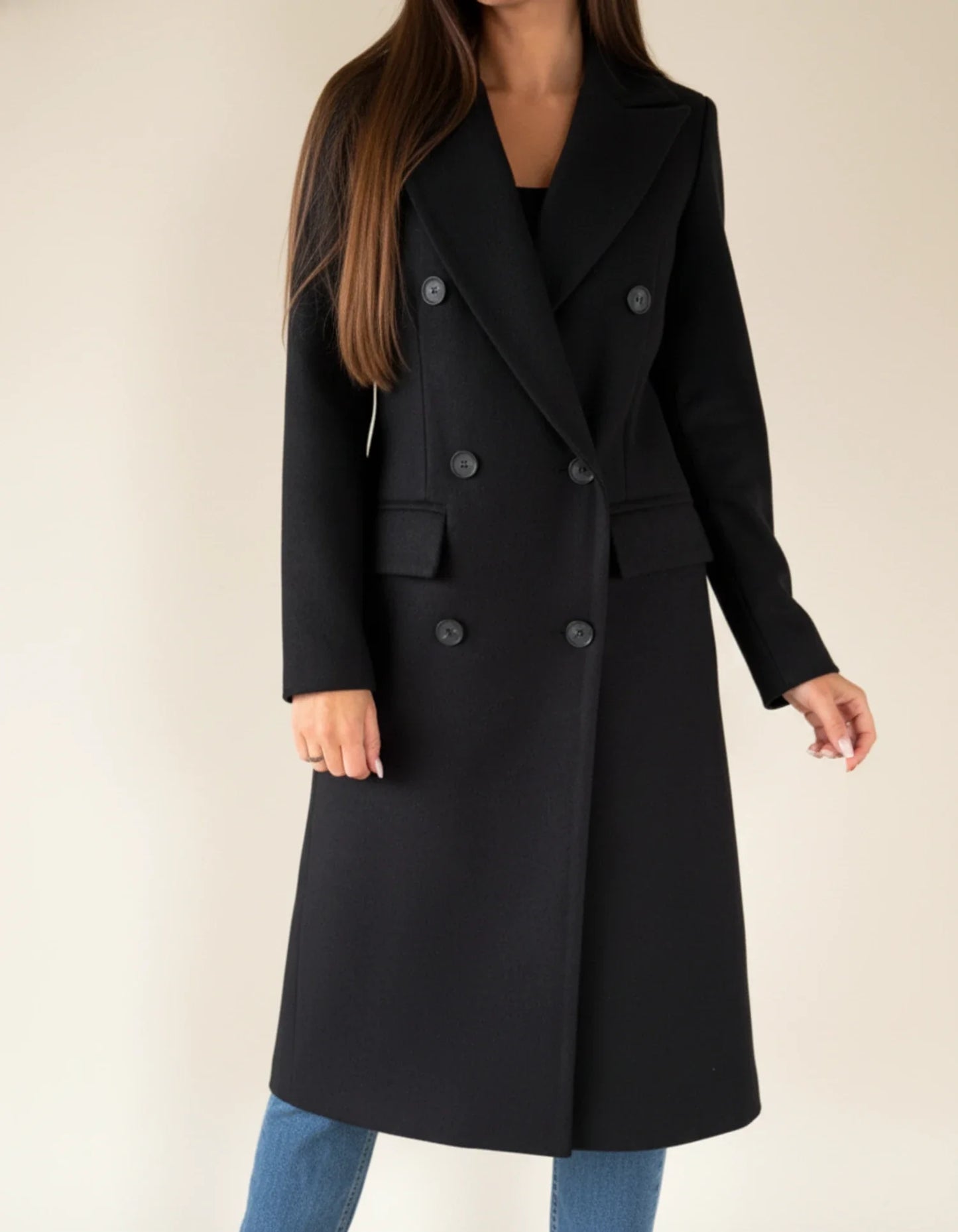 Luvrefashion | Double Breasted Winter Coat for in Black - front view