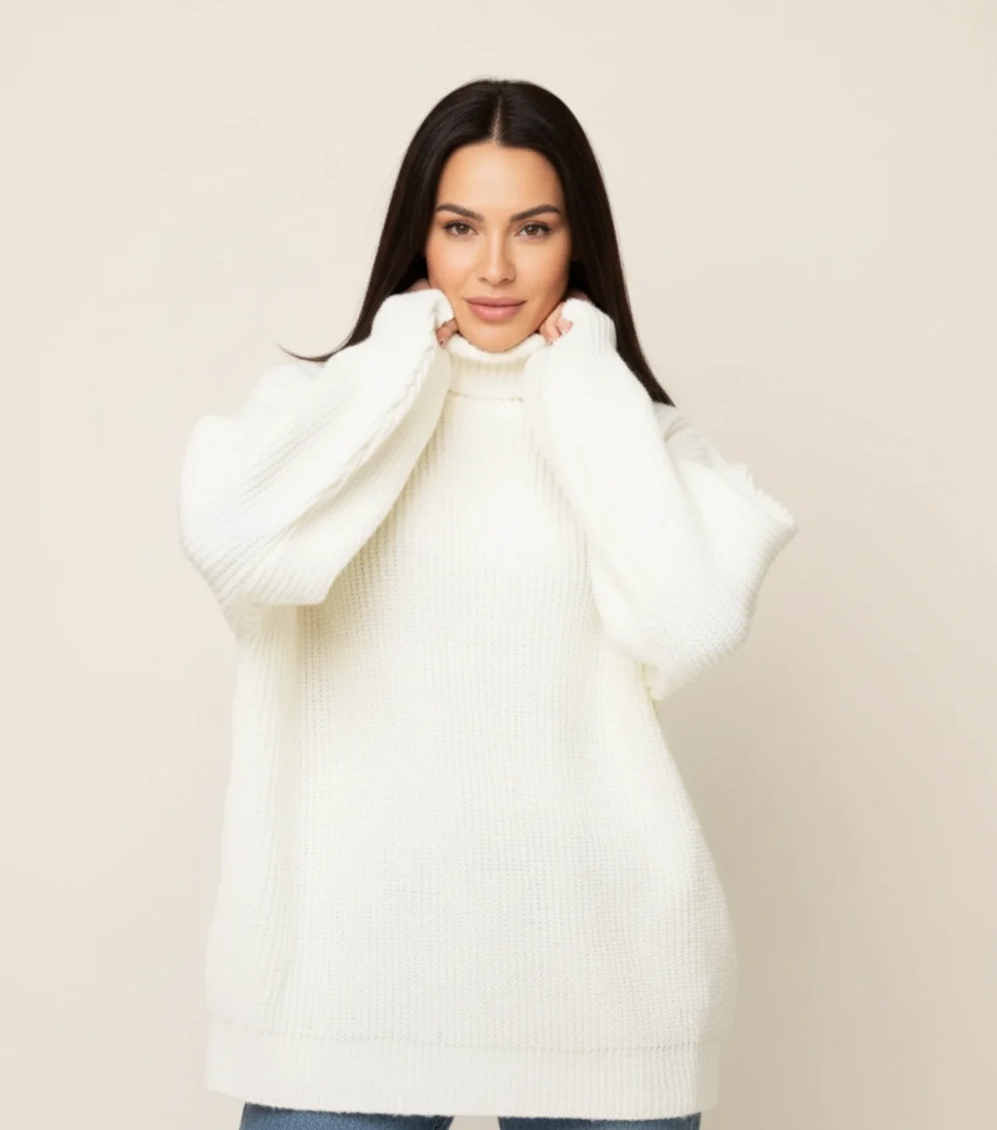 Luvrefashion | Chunky Knit Oversized Sweater for in White - front view
