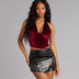Black High-Rise Faux Leather Wrap Skort with Pleated Detail - BLACK