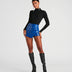 Black High-Rise Faux Leather Wrap Skort with Pleated Detail - BLUE