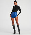 Black High-Rise Faux Leather Wrap Skort with Pleated Detail