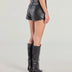 Black Ruched Faux Leather Bodycon Mini Skort - BLACK