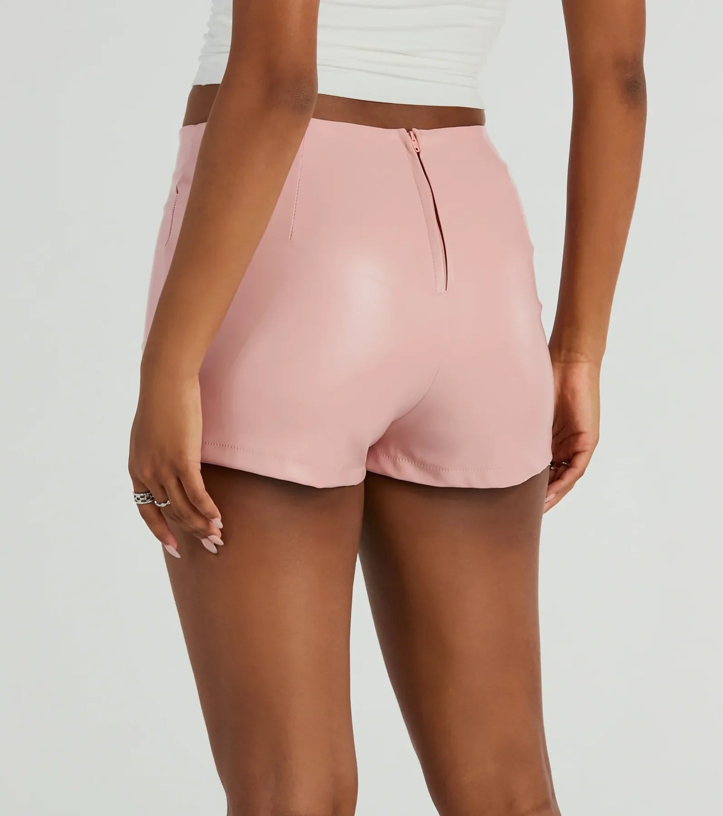 Black Ruched Faux Leather Bodycon Mini Skort