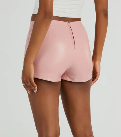 Black Ruched Faux Leather Bodycon Mini Skort