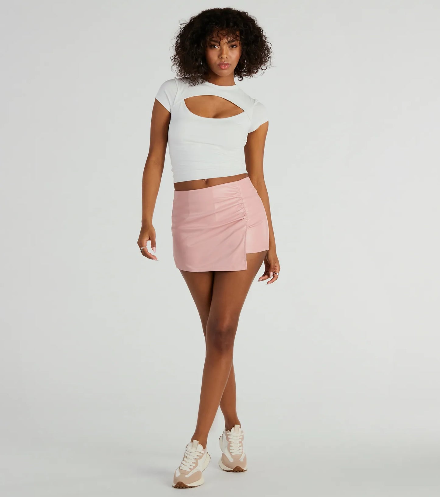 Black Ruched Faux Leather Bodycon Mini Skort