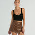 Black Ruched Faux Leather Bodycon Mini Skort - BROWN