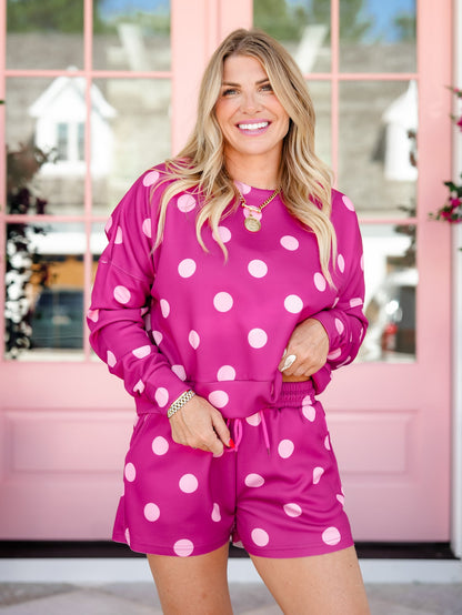 Jess Lea Pink Polka Dot Long Sleeve Pullover and Shorts Set