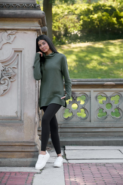 Studio Jacquard Mock Neck Tunic Pullover with Thumb Holes