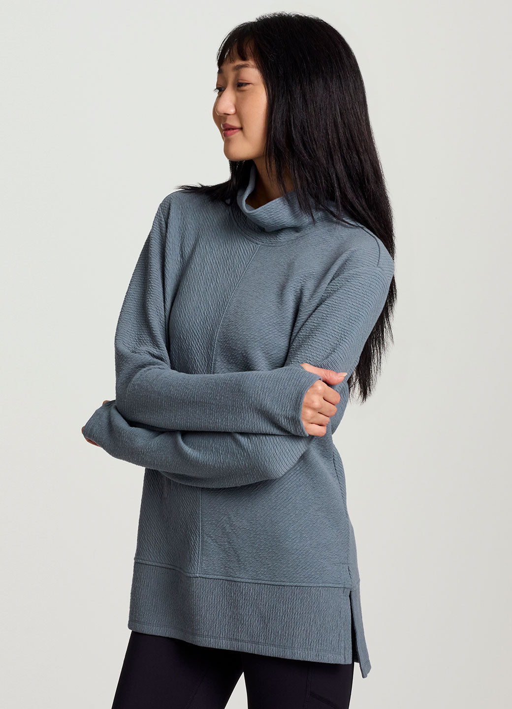 Studio Jacquard Mock Neck Tunic Pullover with Thumb Holes