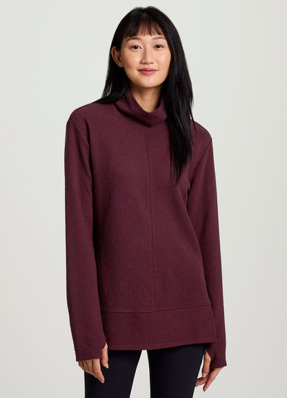 Studio Jacquard Mock Neck Tunic Pullover with Thumb Holes