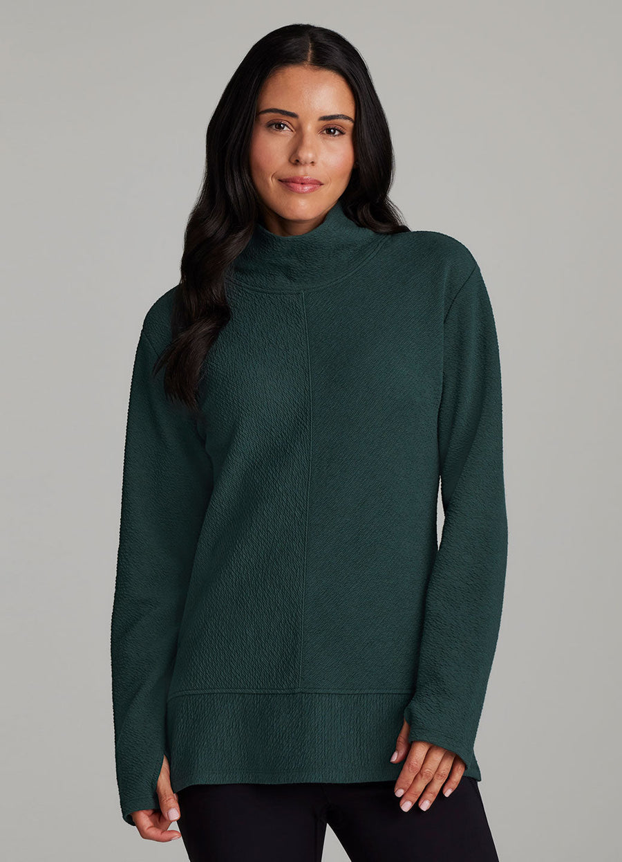 Studio Jacquard Mock Neck Tunic Pullover with Thumb Holes