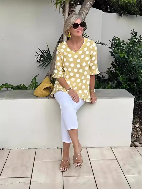 Luvrefashion | Dulce Timelessly Elegant Vintage Print Top in Sky Blue - side view