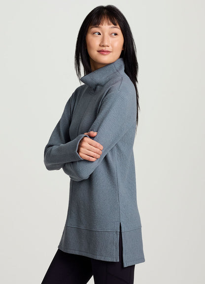 Studio Jacquard Mock Neck Tunic Pullover with Thumb Holes