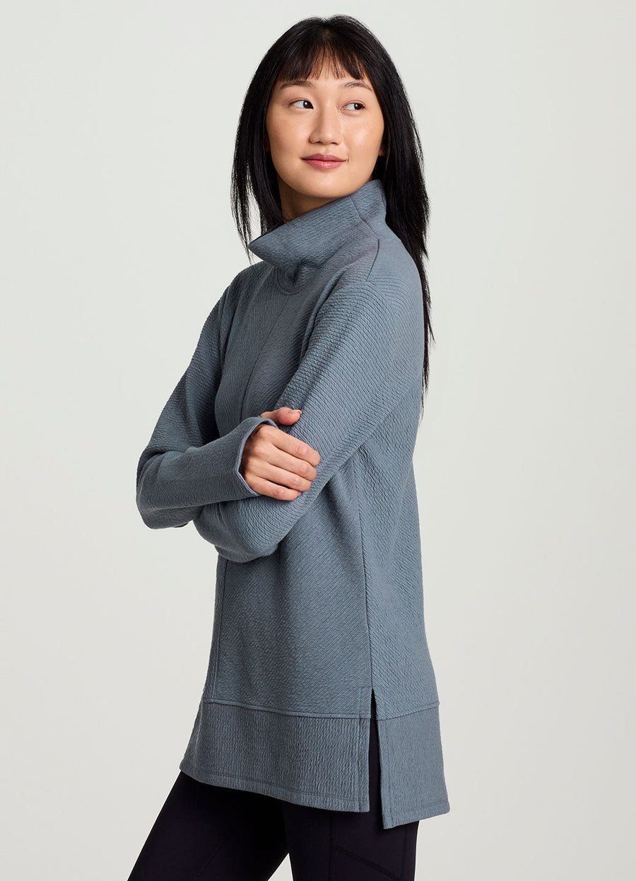 Studio Jacquard Mock Neck Tunic Pullover with Thumb Holes
