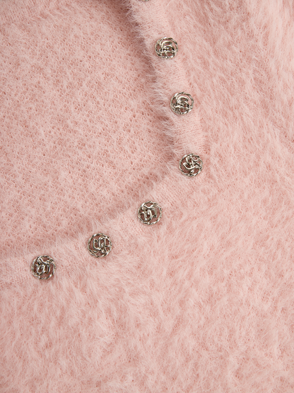 Amelia Pink Square Neck Bell Sleeve Knit Mini Dress