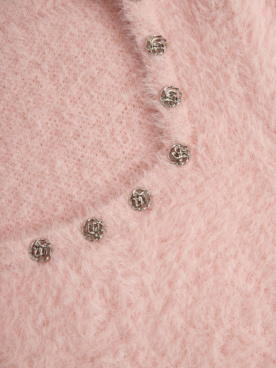 Amelia Pink Square Neck Bell Sleeve Knit Mini Dress
